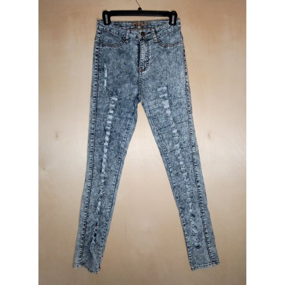 VIP High Waisted Acid Washed Distressed Skinny Jeans Juniors 7